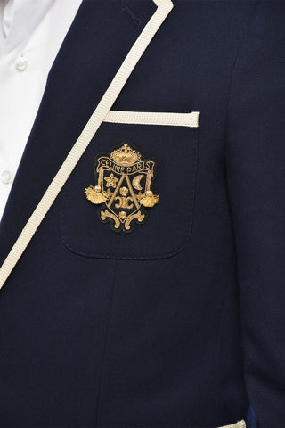 Giacca in Lana con Bottoni Dorati e Patch sul Taschino