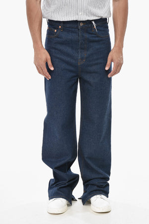 Jeans a Gamba Larga con Bpttone Logato 25cm