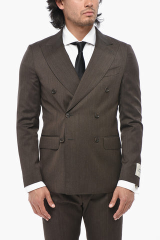 CC COLLECTION Herringbone Wool Double-Breasted Suit RETAILORED