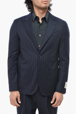 CC COLLECTION Virgin Wool Pinstriped Blazer with Peak Lapel
