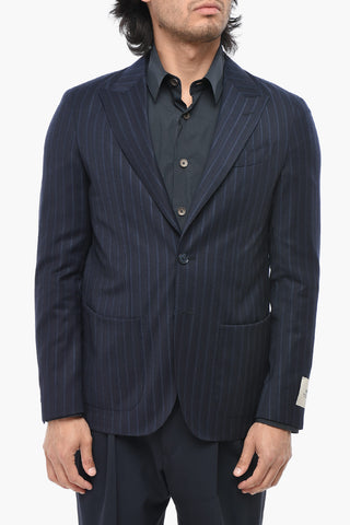 CC COLLECTION Virgin Wool Pinstriped Blazer with Peak Lapel