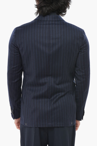 CC COLLECTION Virgin Wool Pinstriped Blazer with Peak Lapel