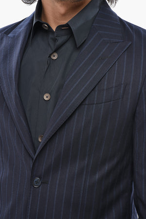 CC COLLECTION Virgin Wool Pinstriped Blazer with Peak Lapel