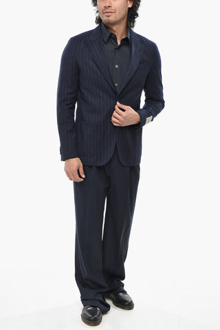 CC COLLECTION Virgin Wool Pinstriped Blazer with Peak Lapel