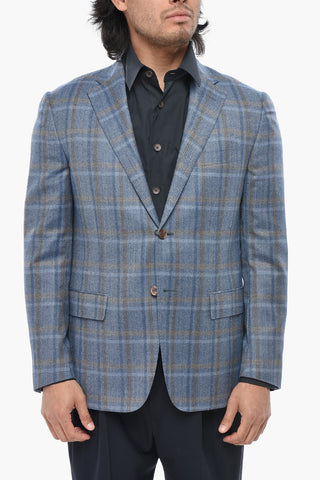 Two-Button Virgin Wool Blazer with Tartan Pattern