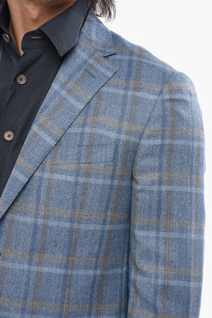 Blazer 2 Bottoni in Lana Vergine con Motivo Tartan