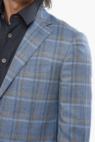 Two-Button Virgin Wool Blazer with Tartan Pattern