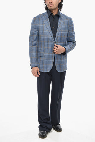 Two-Button Virgin Wool Blazer with Tartan Pattern