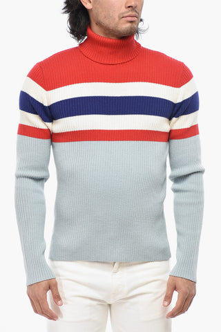 Rollkragenpullover mit Rippenstrick aus Wolle und Baumwolle