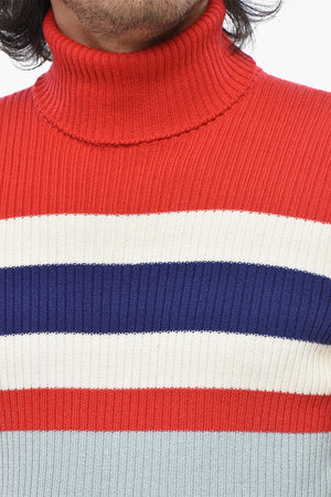 Wool and Cotton Turtleneck Ribbed Sweater