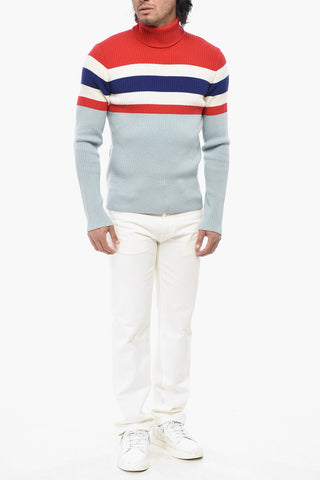 Rollkragenpullover mit Rippenstrick aus Wolle und Baumwolle