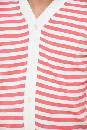 HOMME PLUS Stretch Fabric Cardigan with Awning Pattern