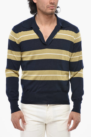 Silk-Blend Polo-Collar Knit with Balanced Stripes