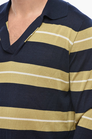 Silk-Blend Polo-Collar Knit with Balanced Stripes