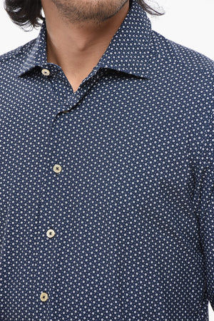 Camicia in Tessuto Stretch a Fantasia con Collo Francese