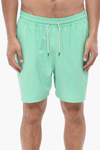 Costume da Bagno Boxer in Tinta Unita con Logo Ricamato