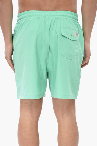 Boxer Swim Briefs In Solid Color With Embroidered Logo