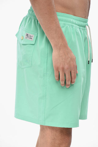 Boxer Swim Briefs In Solid Color With Embroidered Logo