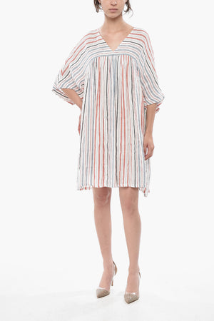 Kleid SUMMER VARSITY aus Leinenmischung mit Streifen und V-Ausschnitt