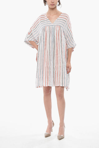 Kleid SUMMER VARSITY aus Leinenmischung mit Streifen und V-Ausschnitt