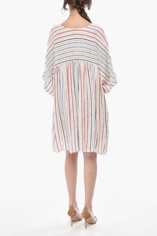 Kleid SUMMER VARSITY aus Leinenmischung mit Streifen und V-Ausschnitt