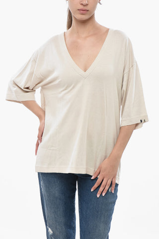 Maglia in Puro Cashmere con Collo a V e Maniche Corte