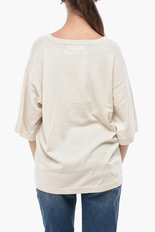 Maglia in Puro Cashmere con Collo a V e Maniche Corte