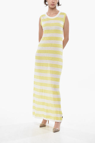 Langes Ärmelloses Leinenkleid mit Streifen