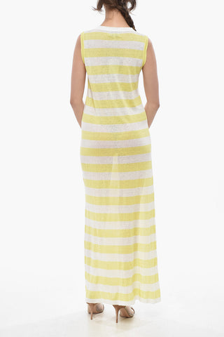 Langes Ärmelloses Leinenkleid mit Streifen