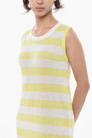 Vestito Lungo Senza Maniche in Lino a Righe 