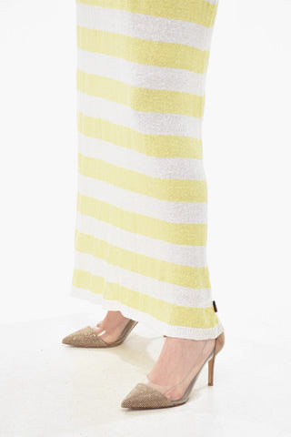 Langes Ärmelloses Leinenkleid mit Streifen