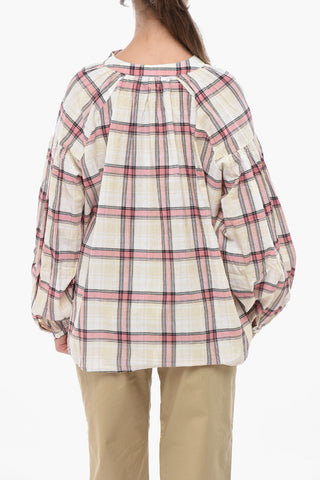 Checked Plaid Blouse with V-Neck