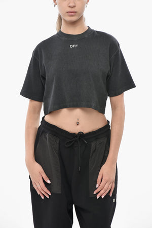 Rippen-Crop-T-Shirt aus Baumwollmischung mit besticktem Logo