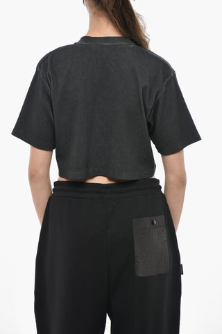 Rippen-Crop-T-Shirt aus Baumwollmischung mit besticktem Logo
