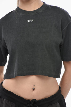 Rippen-Crop-T-Shirt aus Baumwollmischung mit besticktem Logo