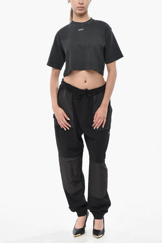 Rippen-Crop-T-Shirt aus Baumwollmischung mit besticktem Logo