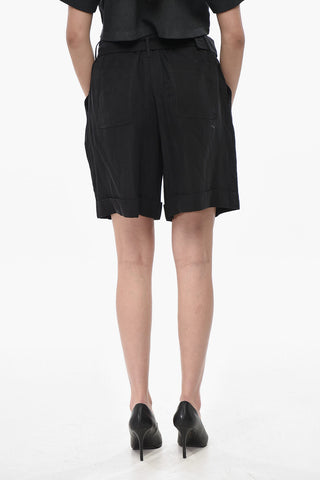 Linen-Blend High-Waist Shorts With Double Pleats And Belt