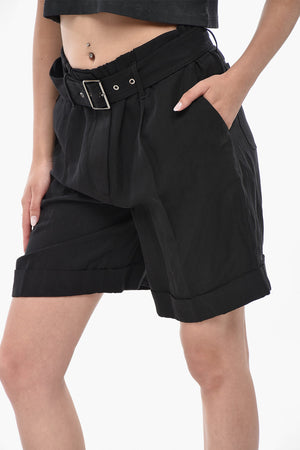 Linen-Blend High-Waist Shorts With Double Pleats And Belt