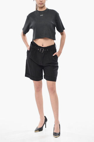 Linen-Blend High-Waist Shorts With Double Pleats And Belt