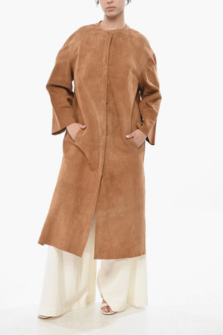 Cappotto in Suede con Bottoni a Pressione