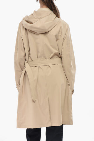 Stretch Nylon Trench Coat with Hood and Belt