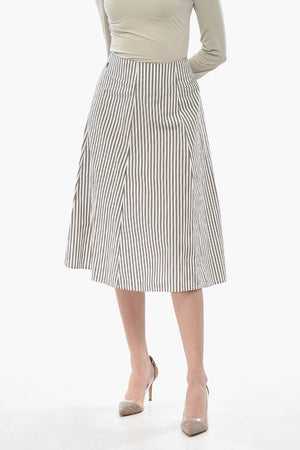 Flared Striped Midi Skirt With Gold Zip