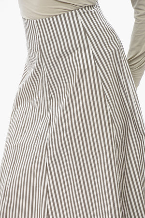 Flared Striped Midi Skirt With Gold Zip