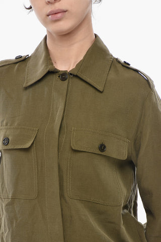 Overshirt aus Leinenmischung mit doppelter Tasche