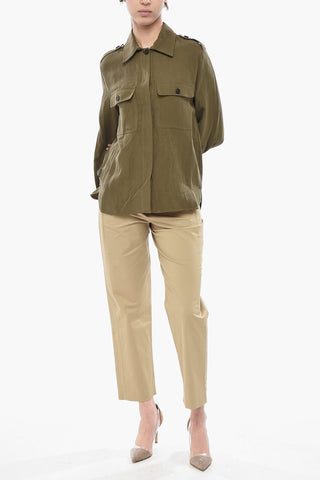 Overshirt aus Leinenmischung mit doppelter Tasche