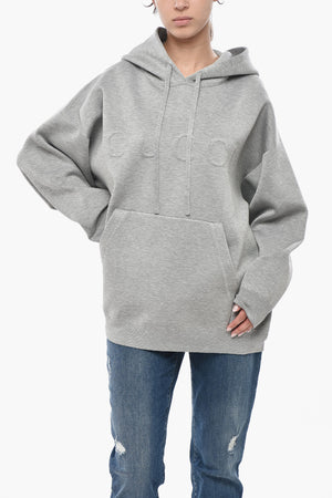 Felpa Hoodie in Misto Lana con Logo Goffrato