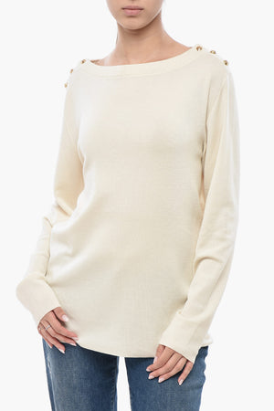 Maglia Girocollo in Cashmere con Dettaglio Abbottonato