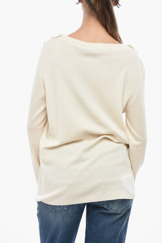 Maglia Girocollo in Cashmere con Dettaglio Abbottonato