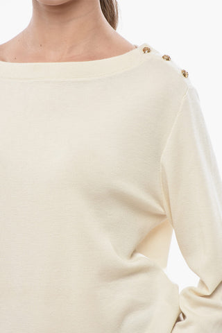 Maglia Girocollo in Cashmere con Dettaglio Abbottonato