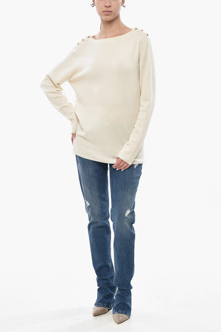 Maglia Girocollo in Cashmere con Dettaglio Abbottonato